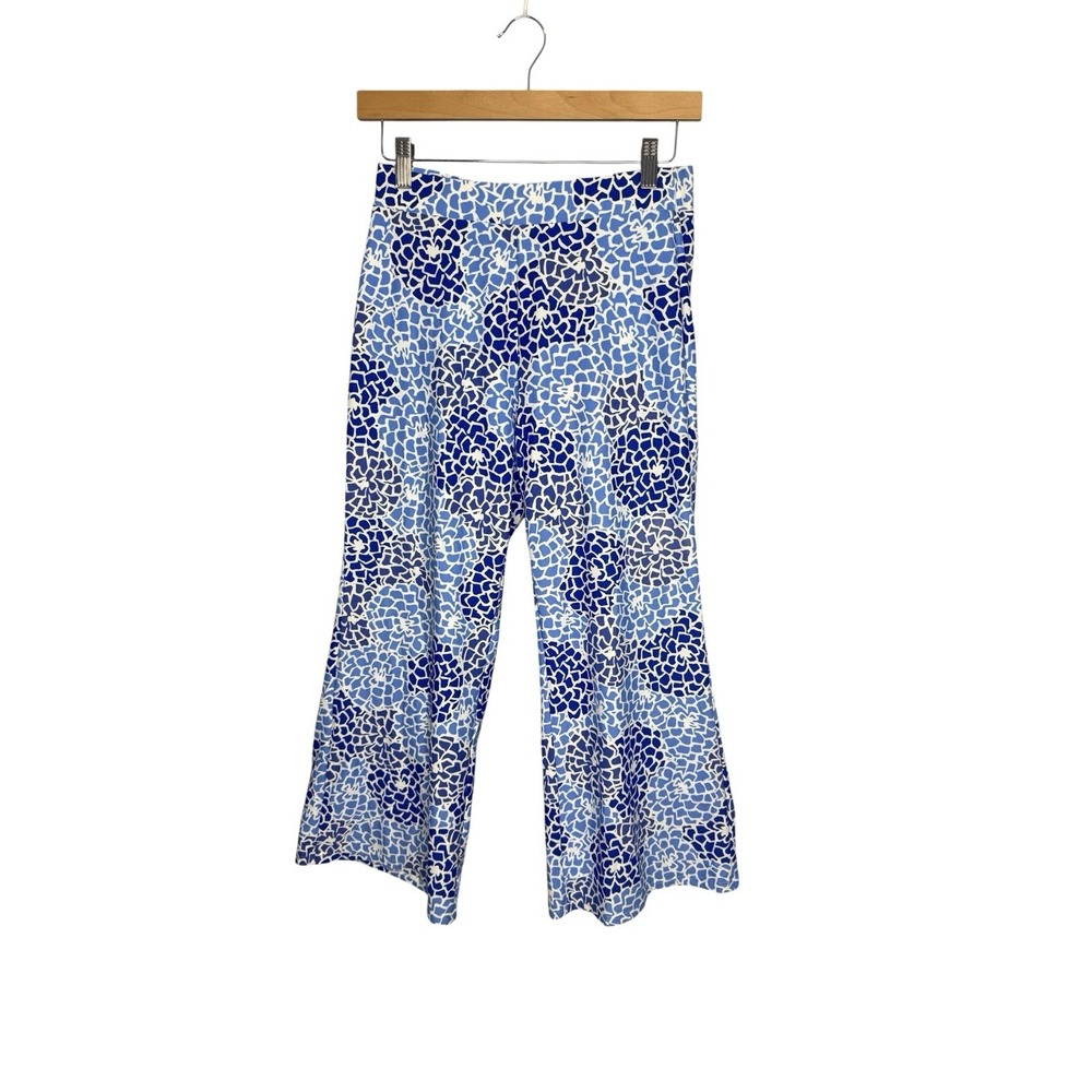 New Jude Connally Trixie Cropped Pants XS Blue Print Stretch Beachy Resort USA